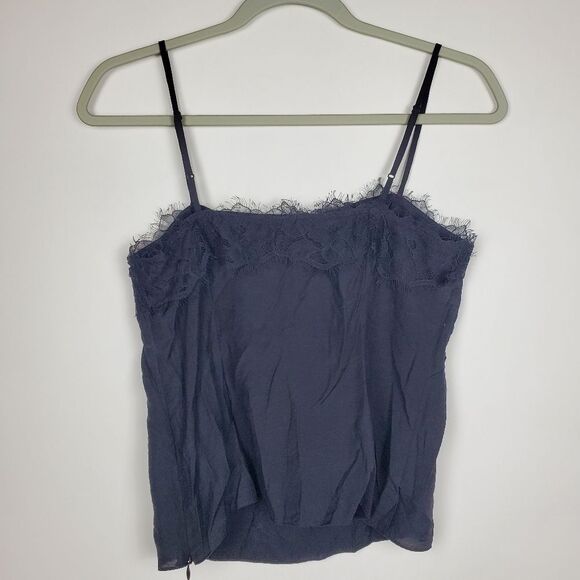 VINCE Lace Trim Cami Hammered Satin Twill Square Neck Camisole Eyelash Sexy NWT - Picture 7 of 7